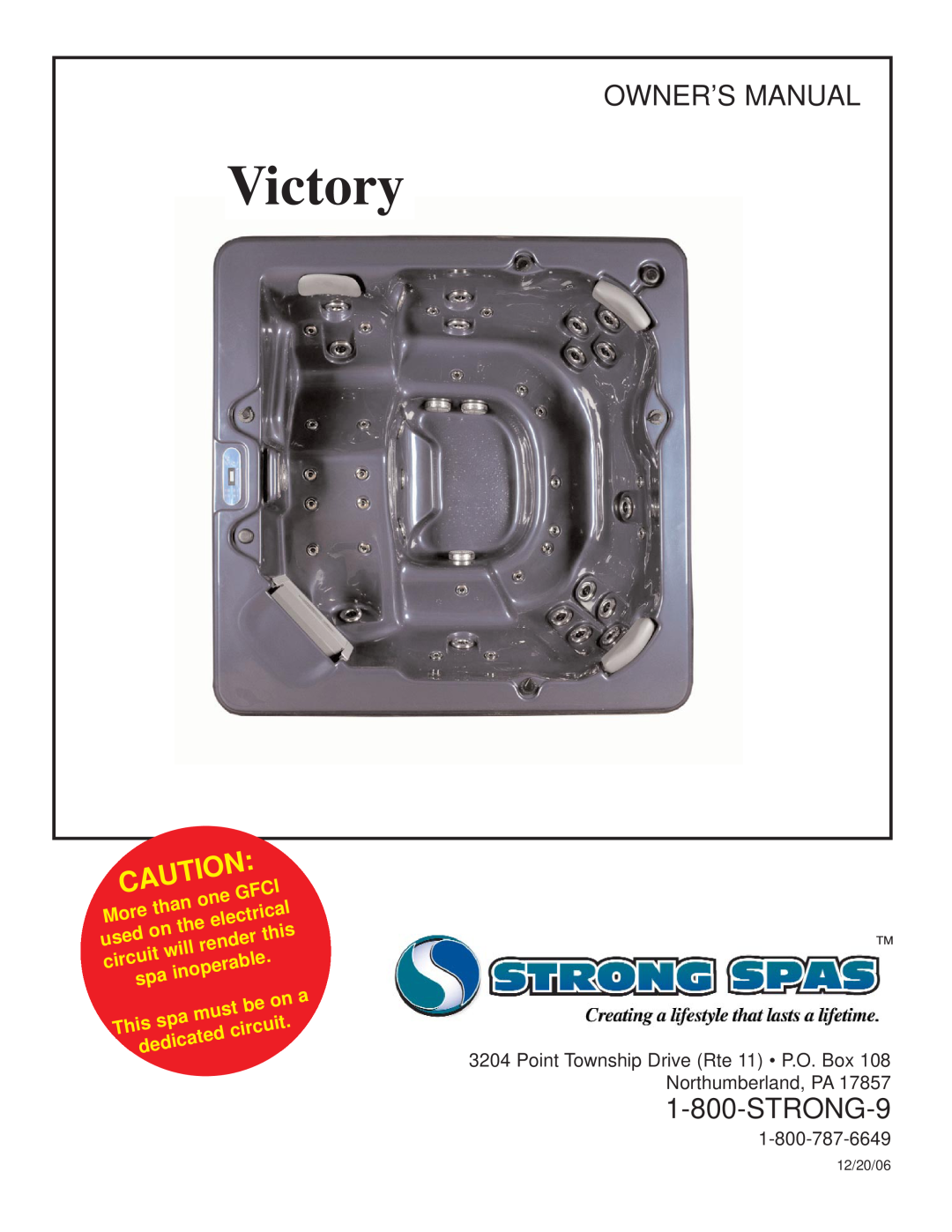 Strong Pools and Spas Victory Spa owner manual STRONG-9, than, Gfci, More, electrical, used, this, render, will, circuit 