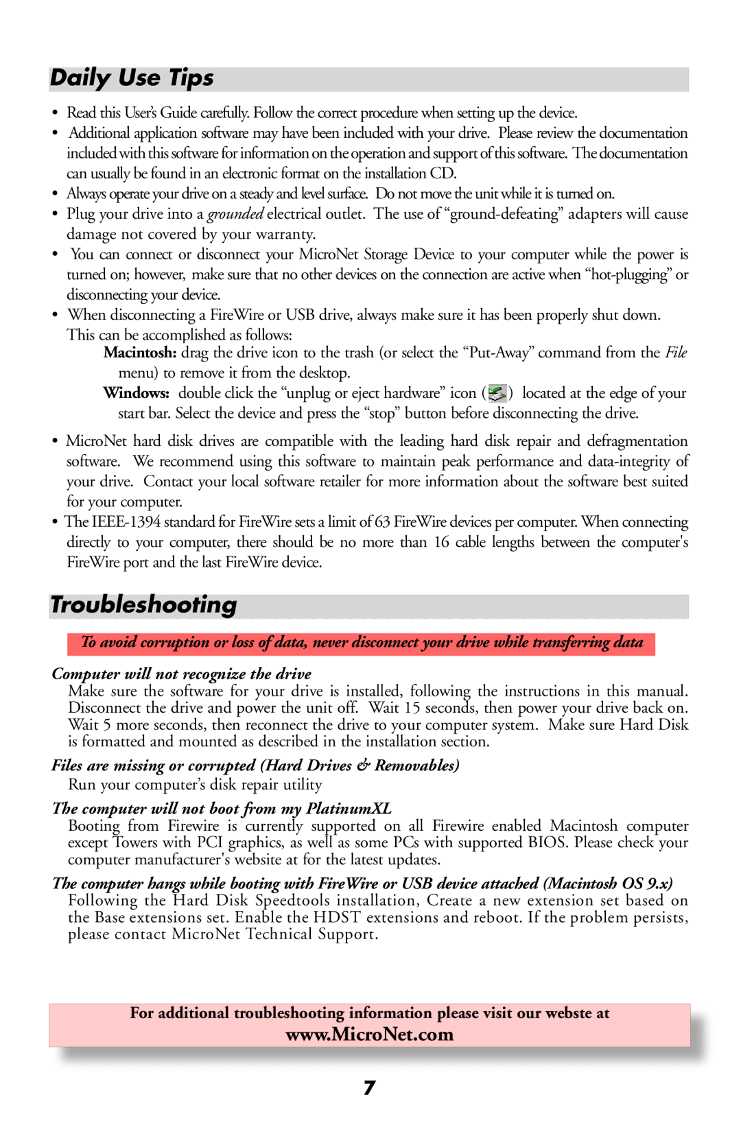 Structured Cable Products apple manual Daily Use Tips, Troubleshooting, Computer will not recognize the drive 