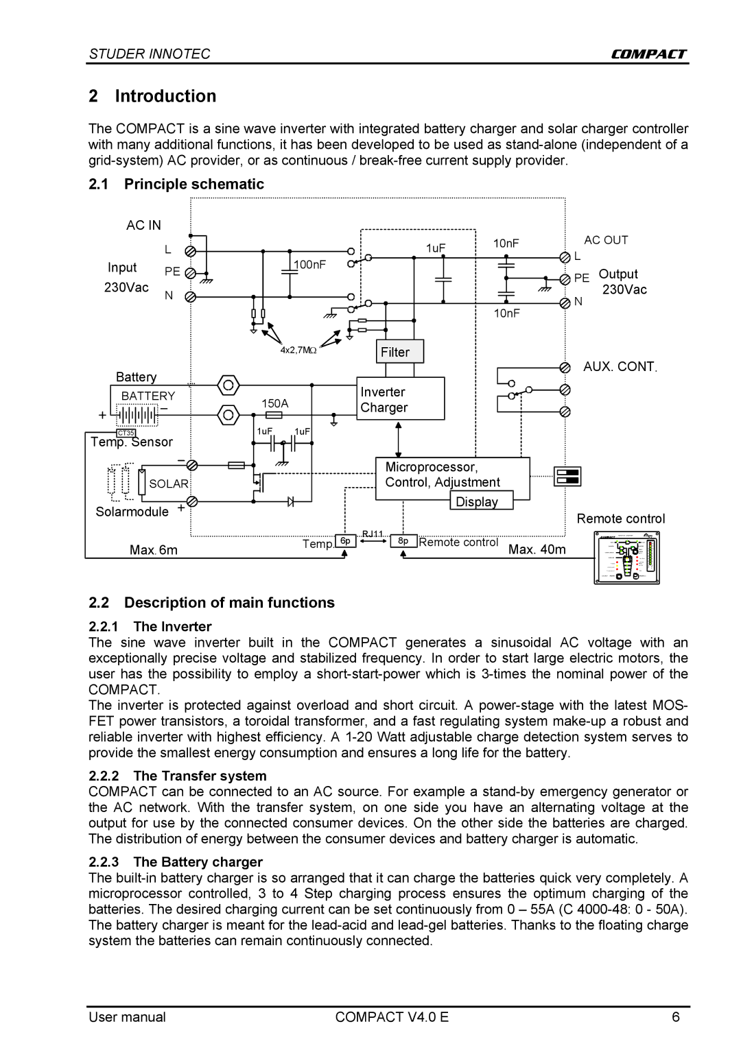 Studer Innotec C 1600-12, C 2600-24, C 4000-48 Introduction, Principle schematic, Description of main functions 