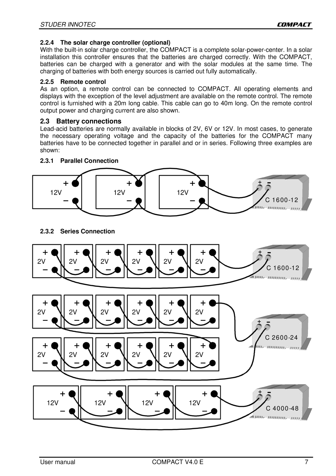 Studer Innotec C 2600-24, C 1600-12 user manual Battery connections 