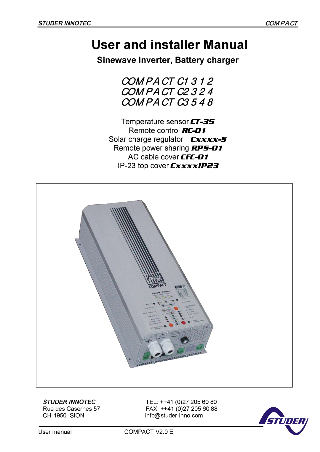 Studer Innotec C1312 COMPACT, C3548 COMPACT, C2324 COMPACT user manual User and installer Manual, Compact V2.0 E 