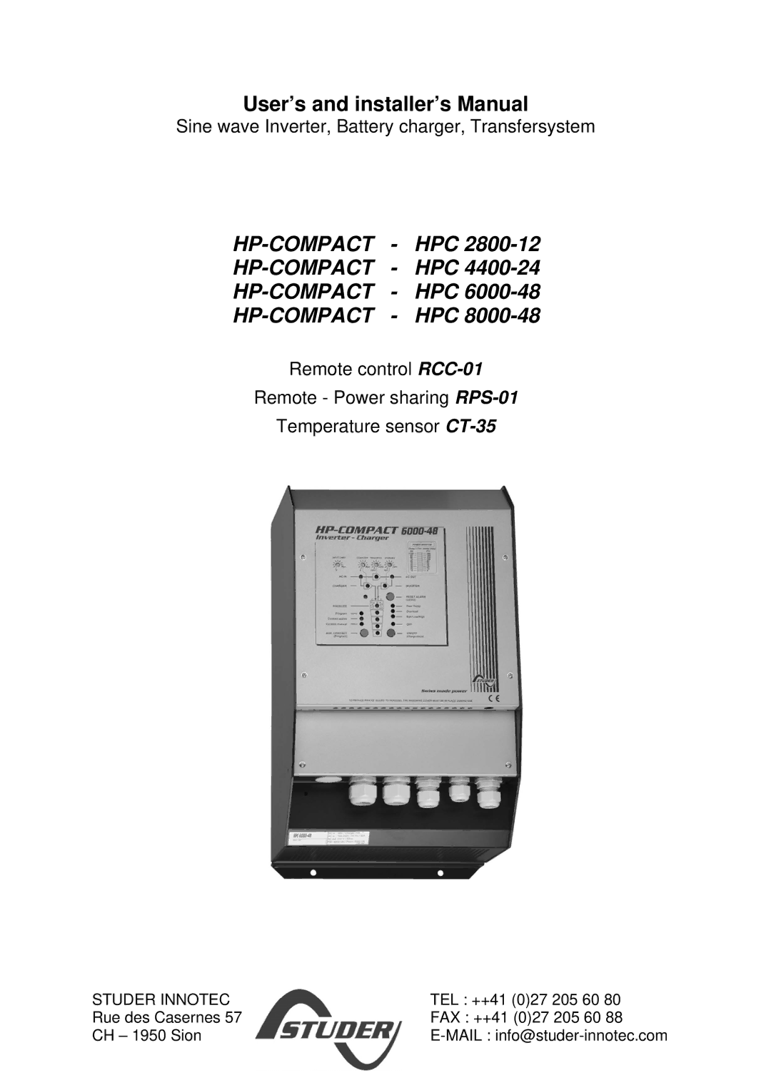 Studer Innotec HPC 2800-12, HPC 4400-24, HPC 600-48, HPC 6000-48 manual Hp-Compact Hpc 