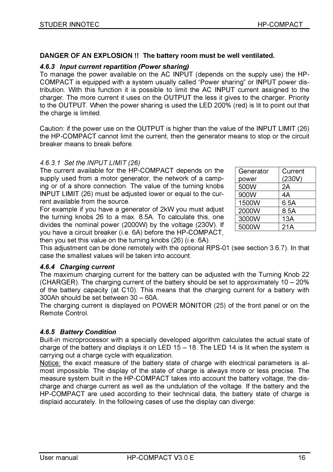 Studer Innotec HPC2512, HPC7048, HPC4024, HPC5048 user manual Input current repartition Power sharing, Charging current 
