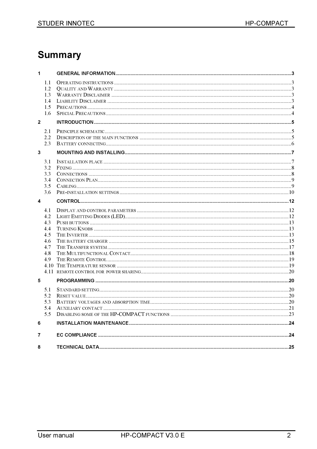 Studer Innotec HPC4024, HPC2512, HPC7048, HPC5048 user manual Summary 