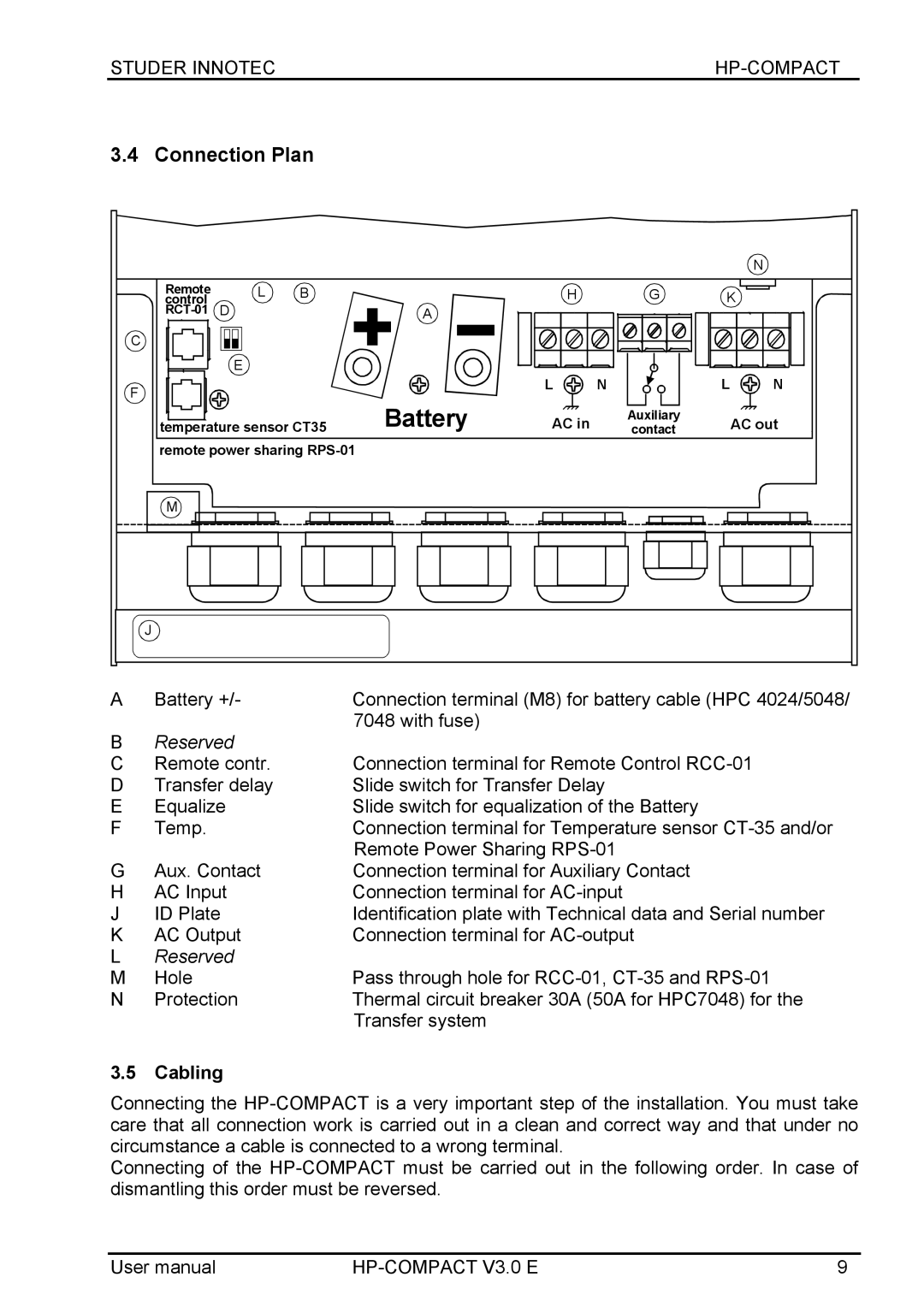 Studer Innotec HPC7048, HPC2512, HPC4024, HPC5048 user manual Battery, Cabling 