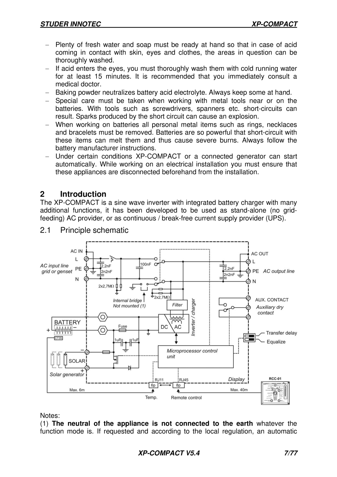 Studer Innotec RCC-01, CT-35, Cxxxx-S, C-IP23, CFC-01 manual Introduction, Principle schematic 