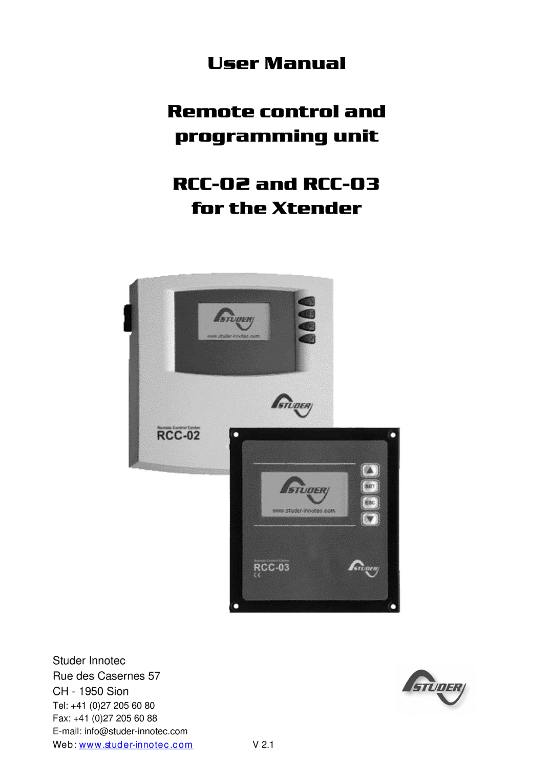 Studer Innotec RCC-02, RCC-03 user manual Studer Innotec Rue des Casernes CH 1950 Sion 