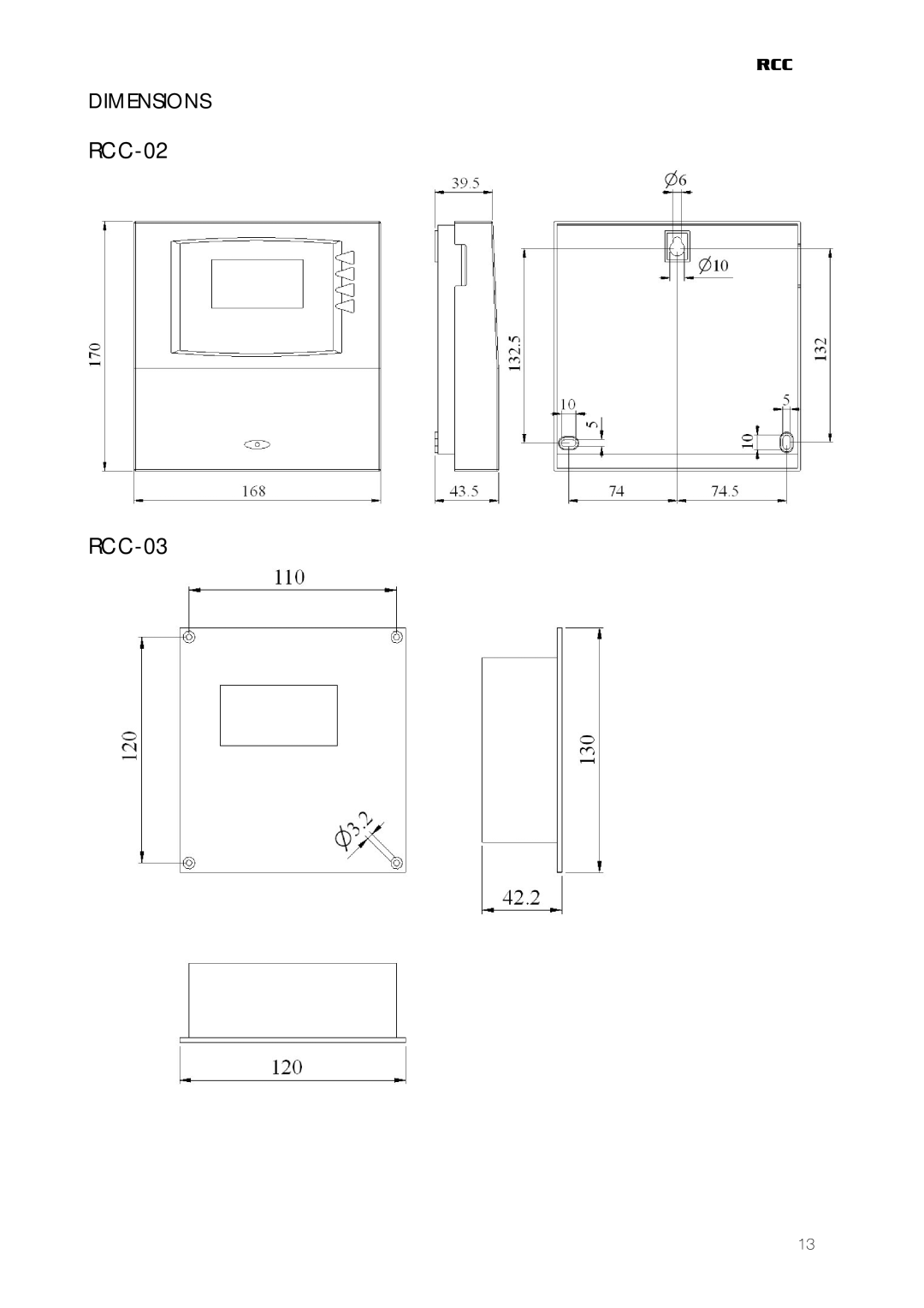 Studer Innotec user manual RCC-02 RCC-03, Dimensions 