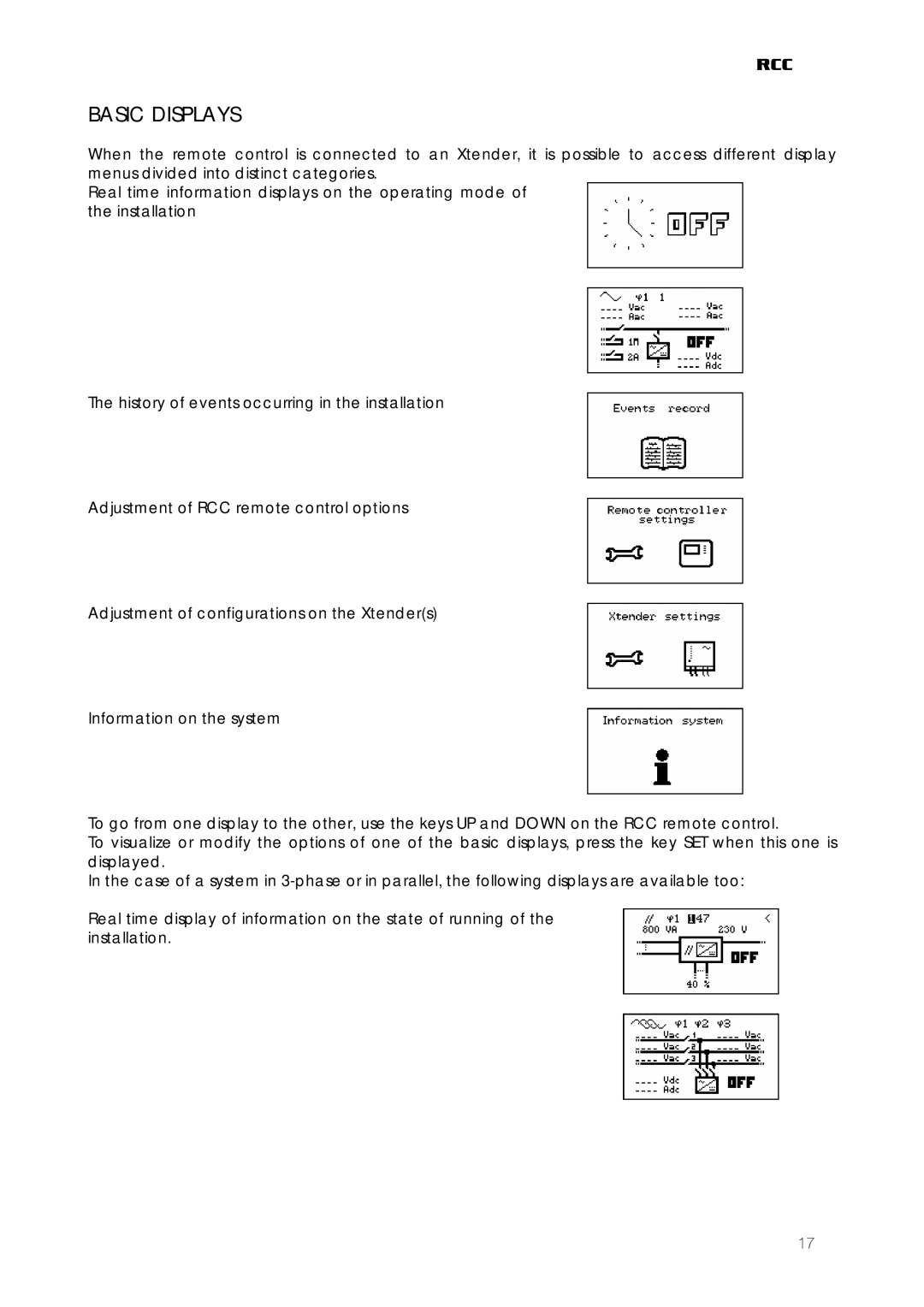 Studer Innotec RCC-02, RCC-03 user manual Basic Displays 