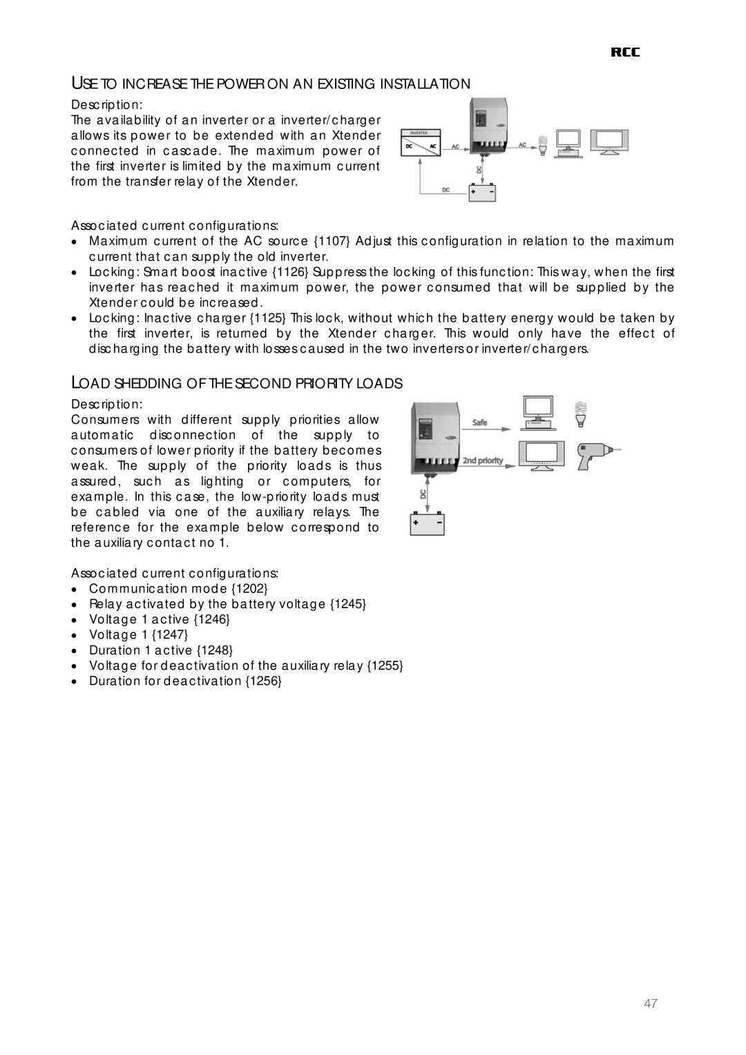 Studer Innotec RCC-02 USE to Increase the Power on AN Existing Installation, Load Shedding of the Second Priority Loads 