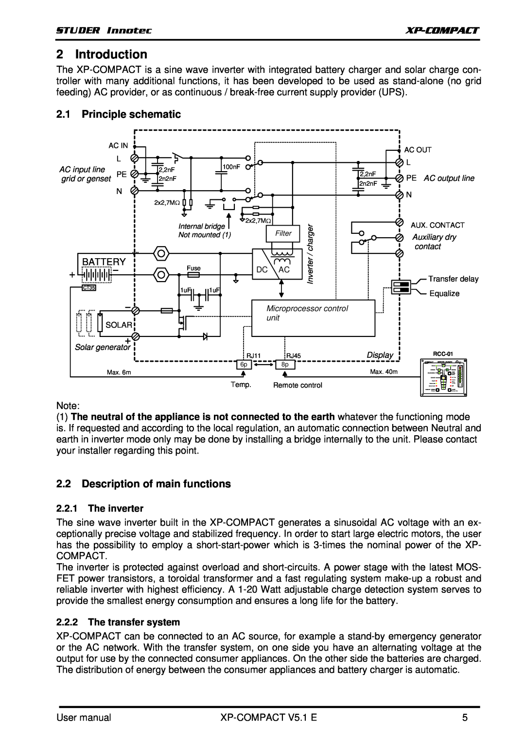 Studer Innotec XPC 1400-12 Introduction, Principle schematic, Description of main functions, The inverter, STUDER Innotec 