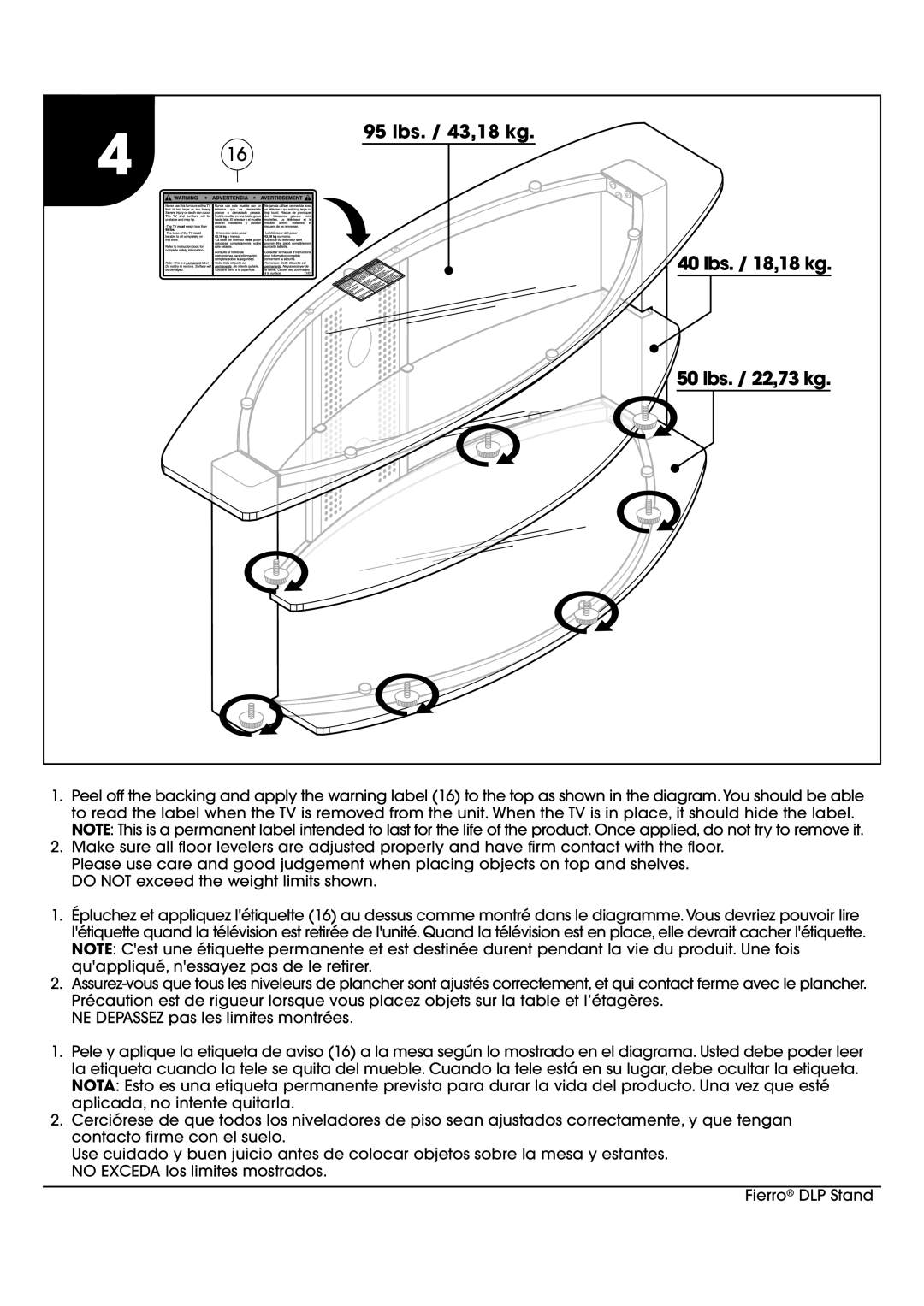 Studio RTA 402875 manual 95 lbs. / 43,18 kg 