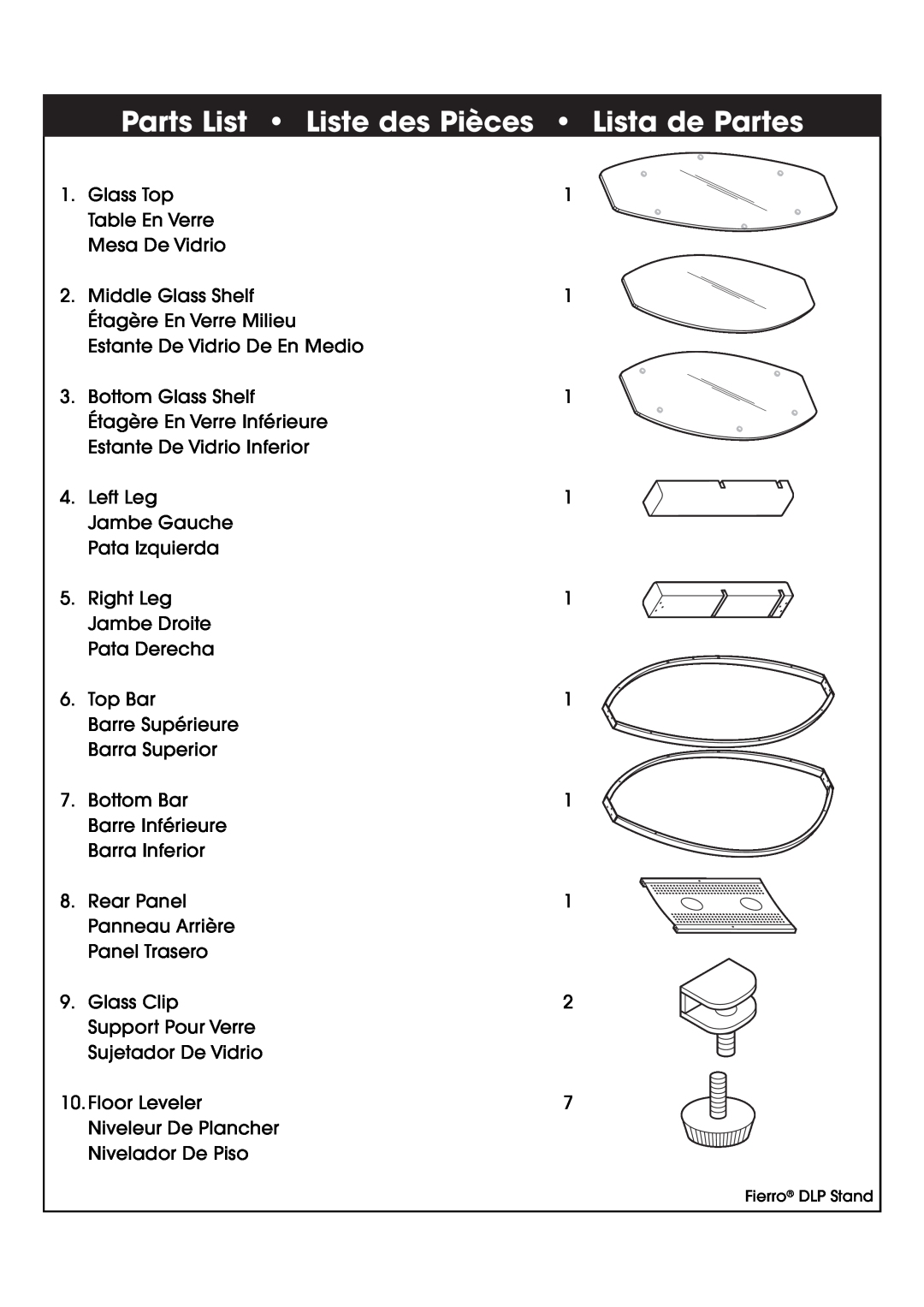 Studio RTA 402875 manual Parts List Liste des Pièces Lista de Partes 