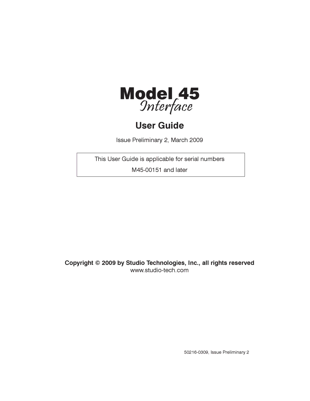 StudioTech M45-00151 manual User Guide 