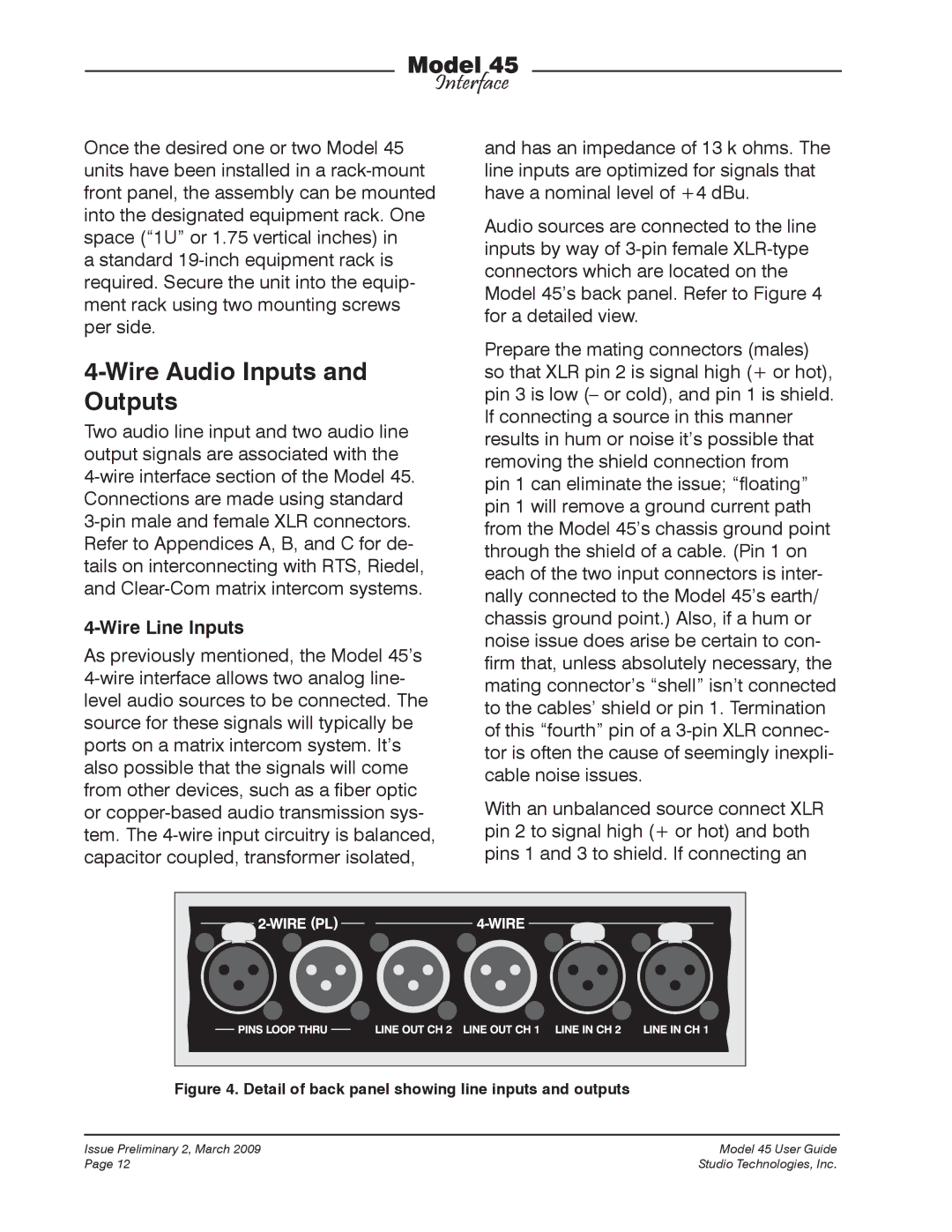 StudioTech M45-00151 manual Wire Audio Inputs and Outputs, Wire Line Inputs 