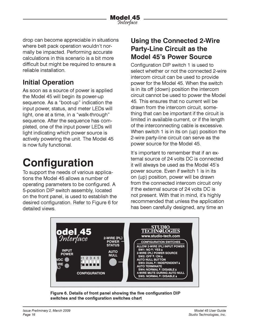 StudioTech M45-00151 manual Configuration, Initial Operation 