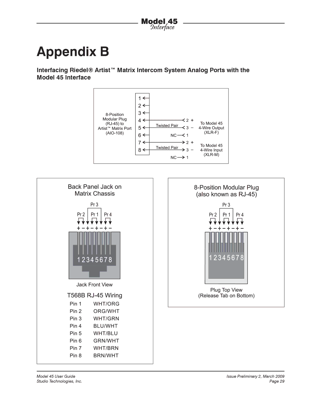 StudioTech M45-00151 manual Appendix B 