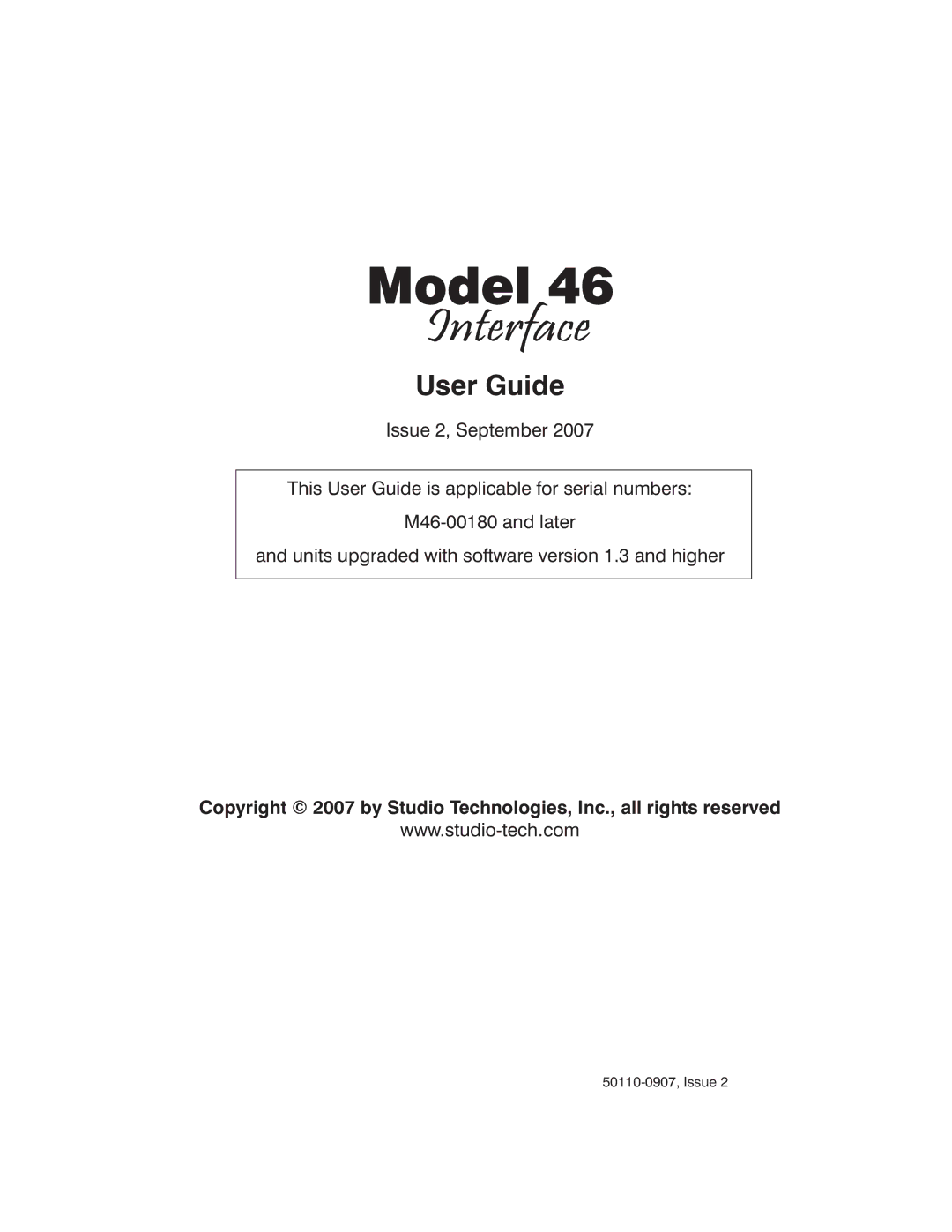 StudioTech M46-00180 manual User Guide 