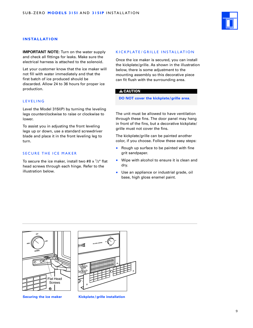 Sub-Zero 3 1 5 I P manual Installation, C K P L At E / G R I L L E I N S Ta L L At I O N, V E L I N G 