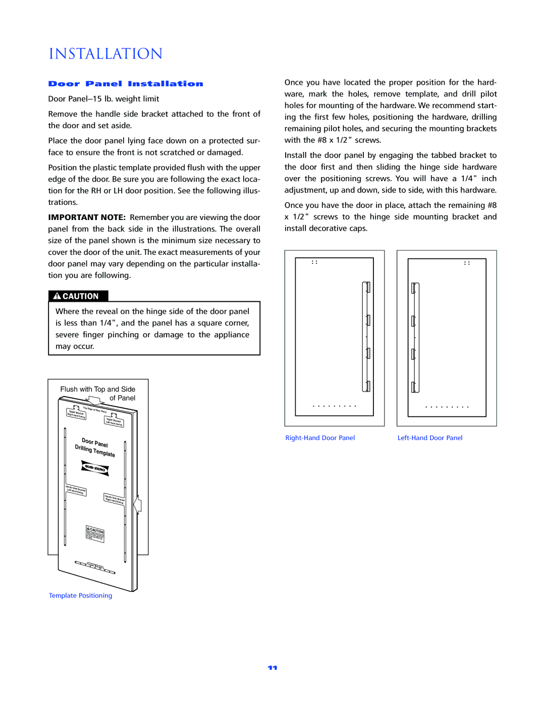 Sub-Zero 315 manual Door Panel Installation 