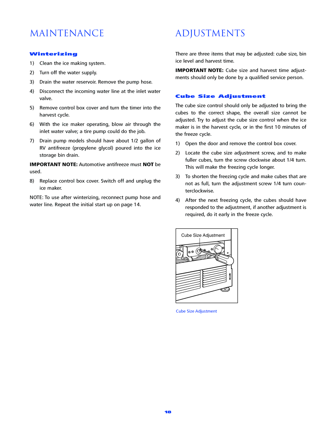 Sub-Zero 315 manual Maintenanceadjustments 