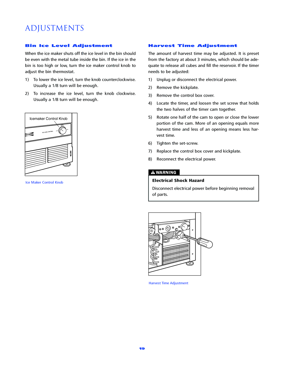 Sub-Zero 315 manual Adjustments 