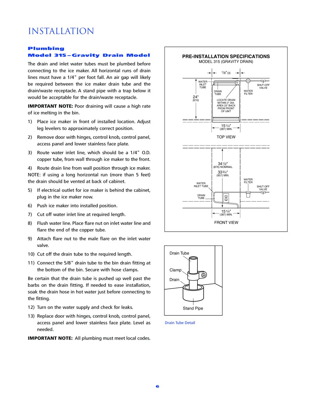 Sub-Zero 315 manual Installation, PRE-INSTALLATION Specifications 