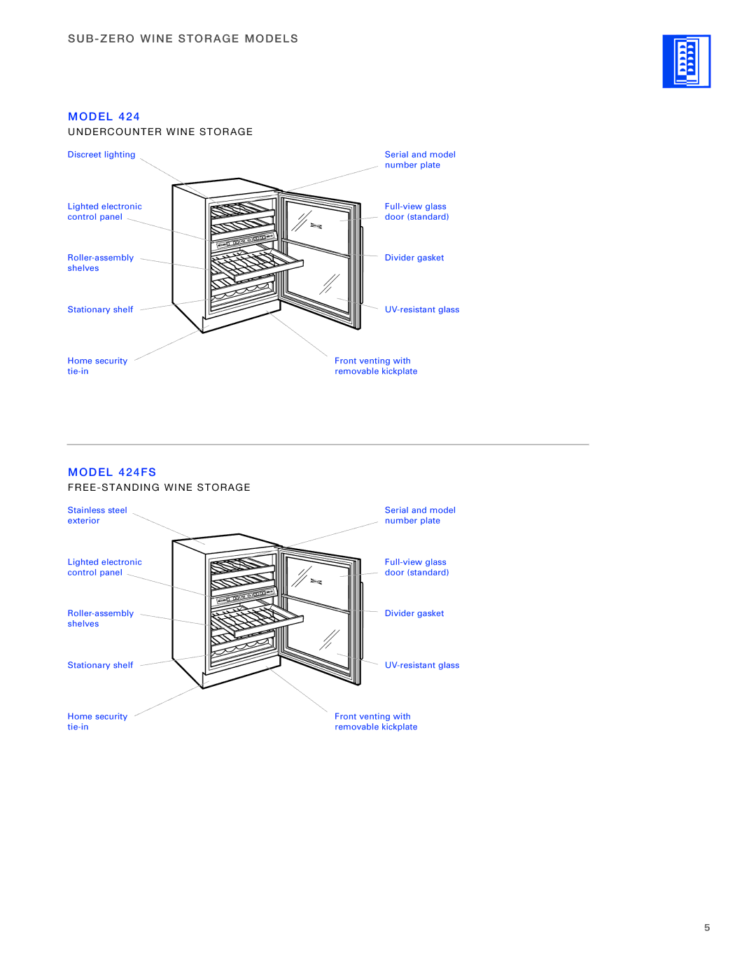 Sub-Zero 400 Series manual SUB -ZERO Wine STO Rage Models, Model 42 4FS 