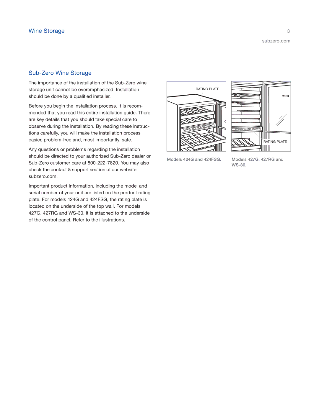 Sub-Zero 424G, 427RG, 427G, 424FSG manual Wine Storage Sub-Zero Wine Storage, Subzero.com 
