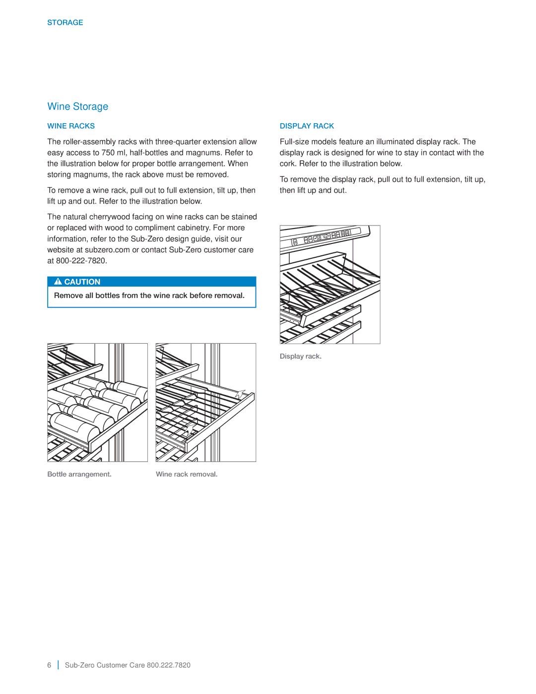 Sub-Zero 427RGLH manual Wine Storage, Wine Racks 