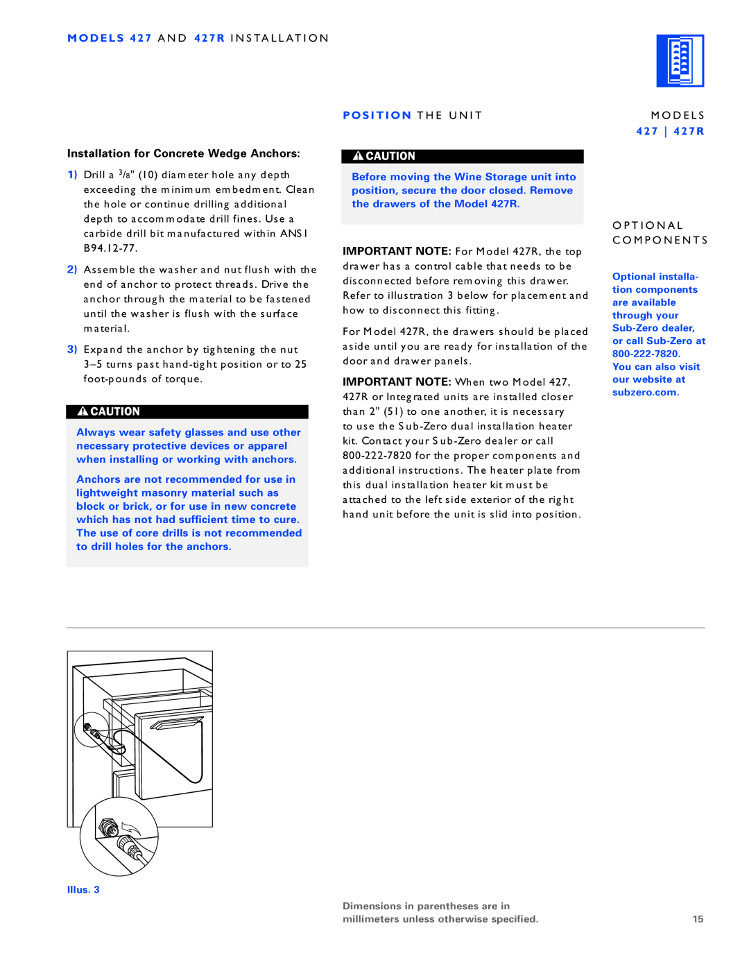 Sub-Zero 430/O, 424/O, 430/F installation instructions T I O N a L M P O N E N T S 