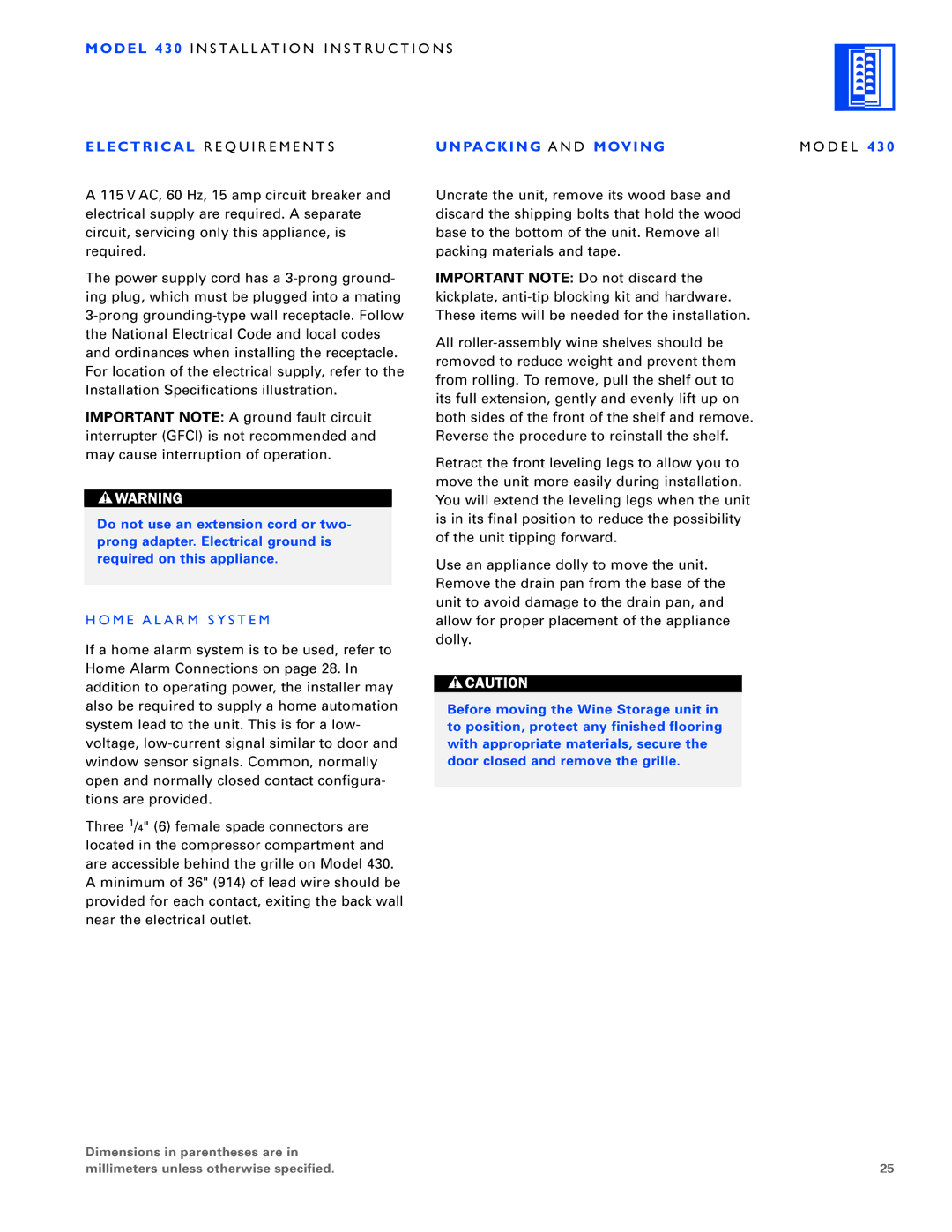 Sub-Zero 424/O, 430/O, 430/F installation instructions Model 430 I N S TA L L AT I O N I N S T R U C T I O N S, D E L 