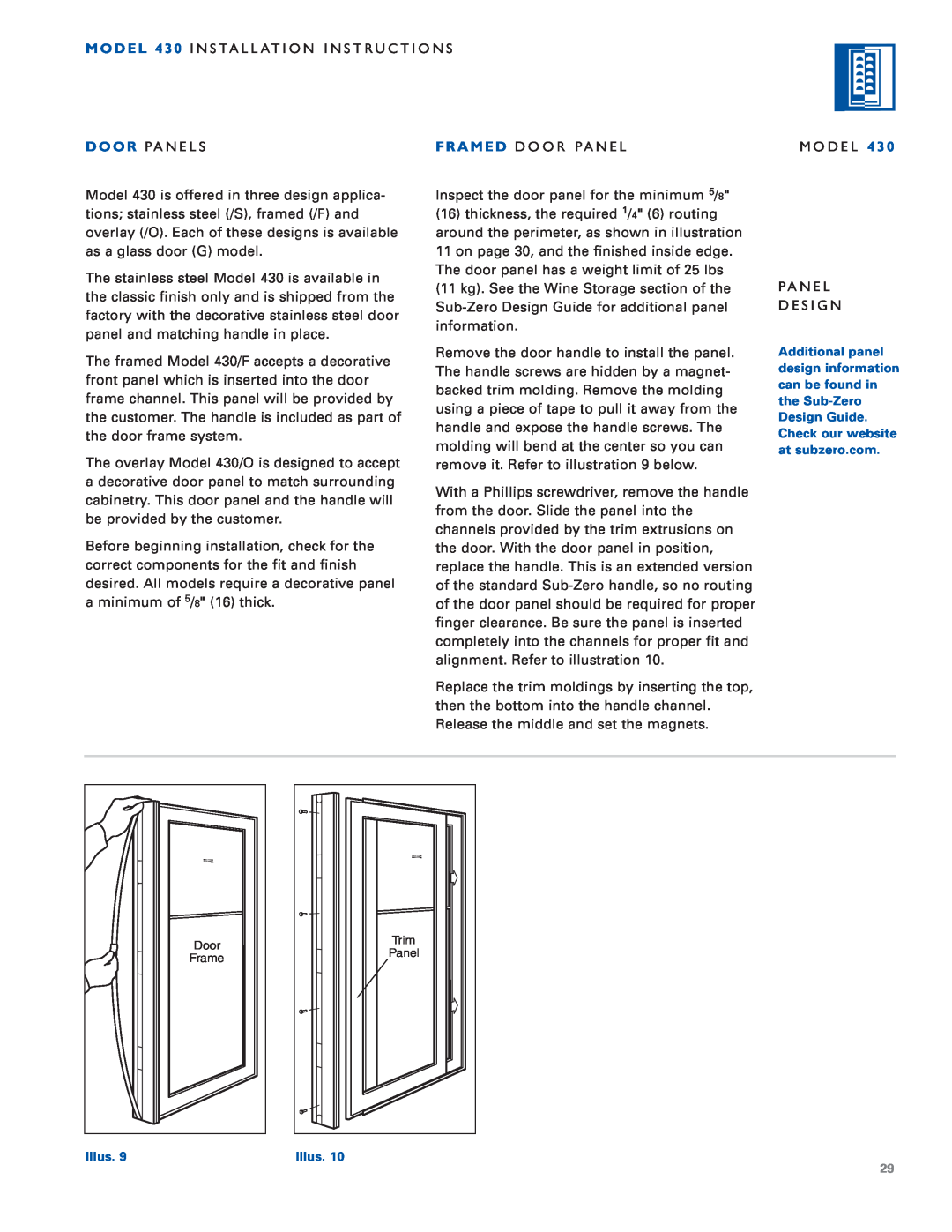 Sub-Zero 424/O, 430/O, 430/F installation instructions Door Frame 