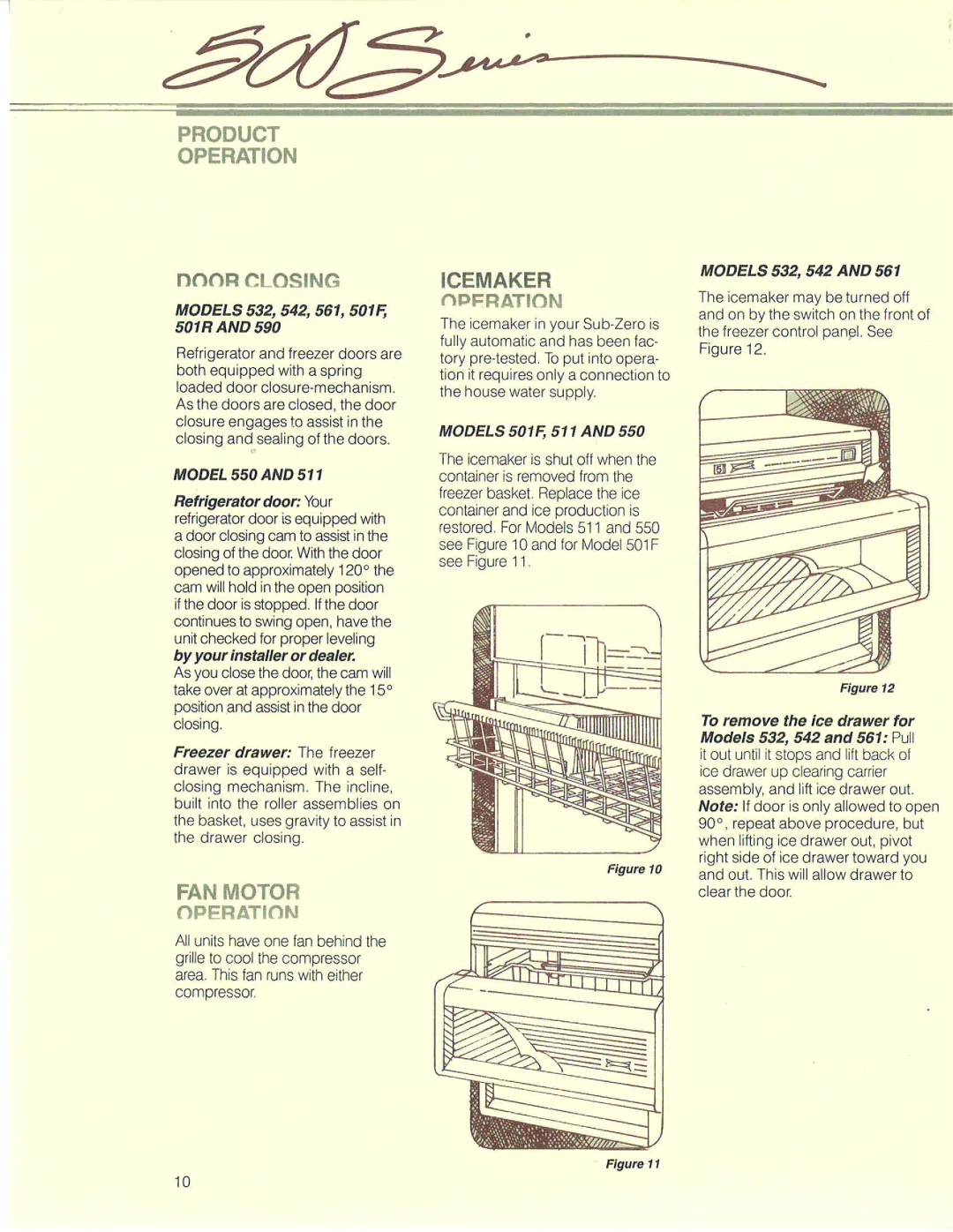 Sub-Zero 500 manual Icemaker, NOOR Closing 