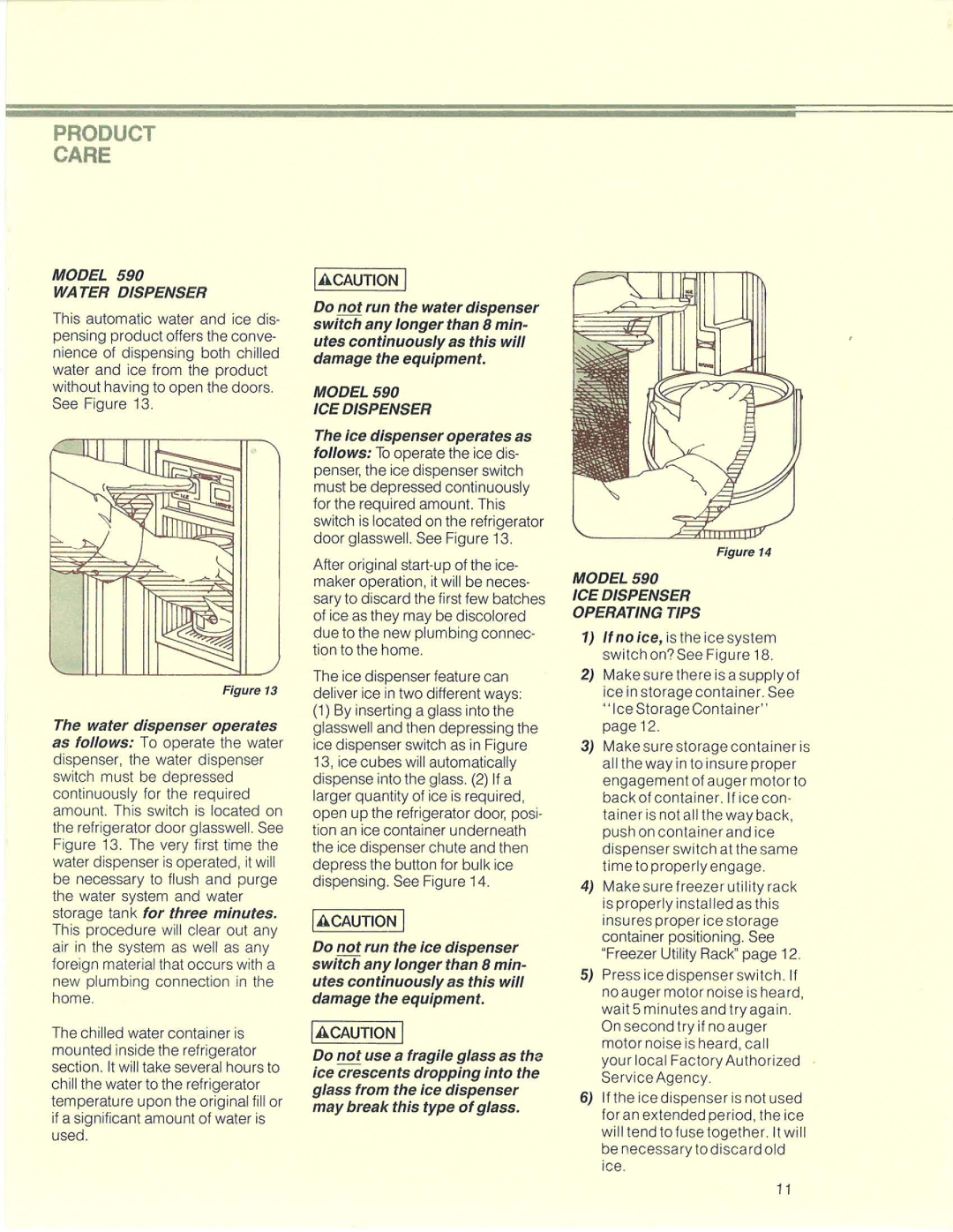 Sub-Zero 500 manual Model WA TER Dispenser, ICE Dispenser Operating Tips 