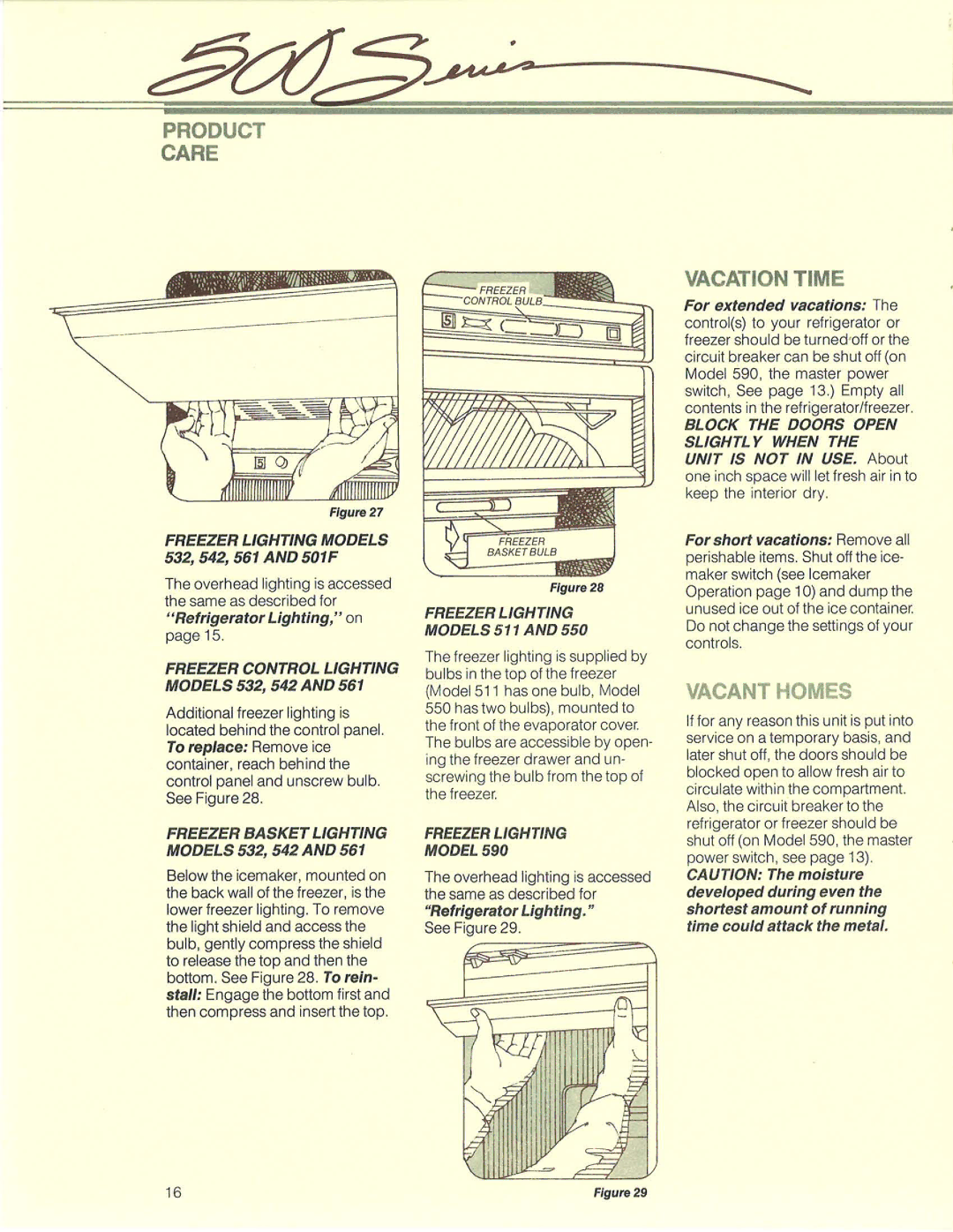 Sub-Zero 500 manual Freezer Lighting Models, Freezer Control Lighting, Freezer Basket Lighting Models 532, 542 