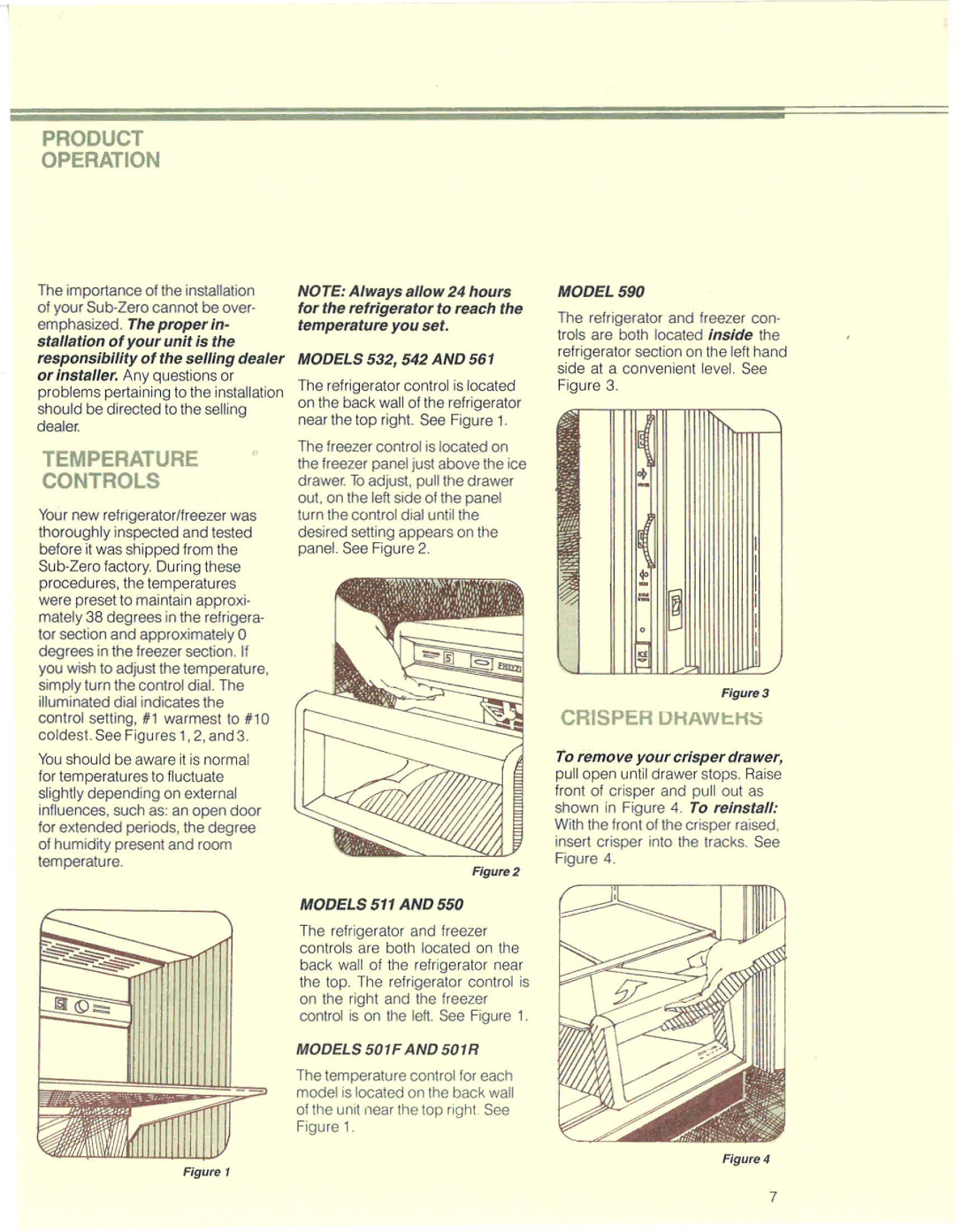 Sub-Zero 500 manual Product Operation, Temperature Controls, Models 501FAND 501R 