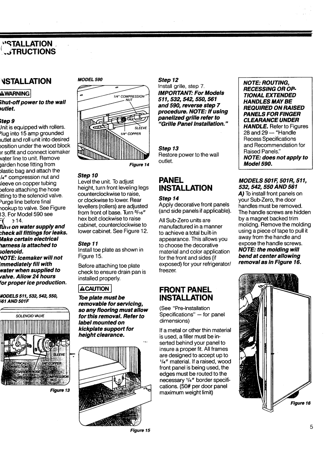 Sub-Zero 542 manual Front Panel Installation 