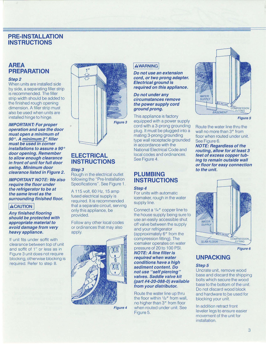 Sub-Zero 561 PRE-INSTALLATION Instructions Area Preparation, Electrical Instructions, Plumbing Instructions, Unpacking 