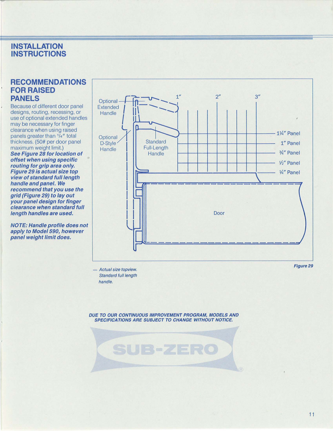 Sub-Zero 550, 590, 511, 532, 561, 542 manual f-m=, Installation Instructions Recommendations, Panels, ii, For Raised 