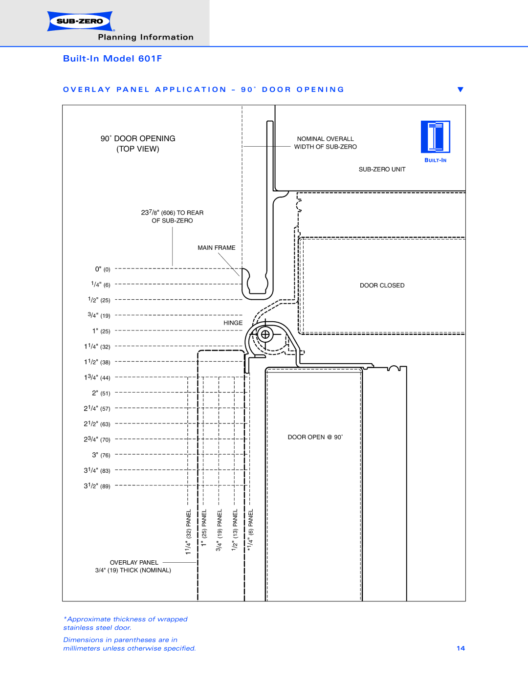 Sub-Zero 601F dimensions 90˚ Door Opening 