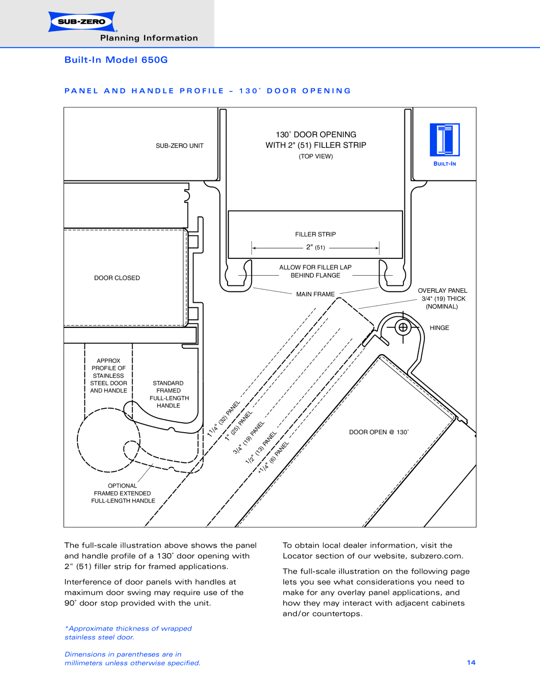 Sub-Zero 650G dimensions 130˚ Door Opening 