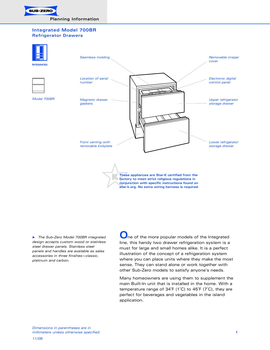 Sub-Zero dimensions Integrated Model 700BR 