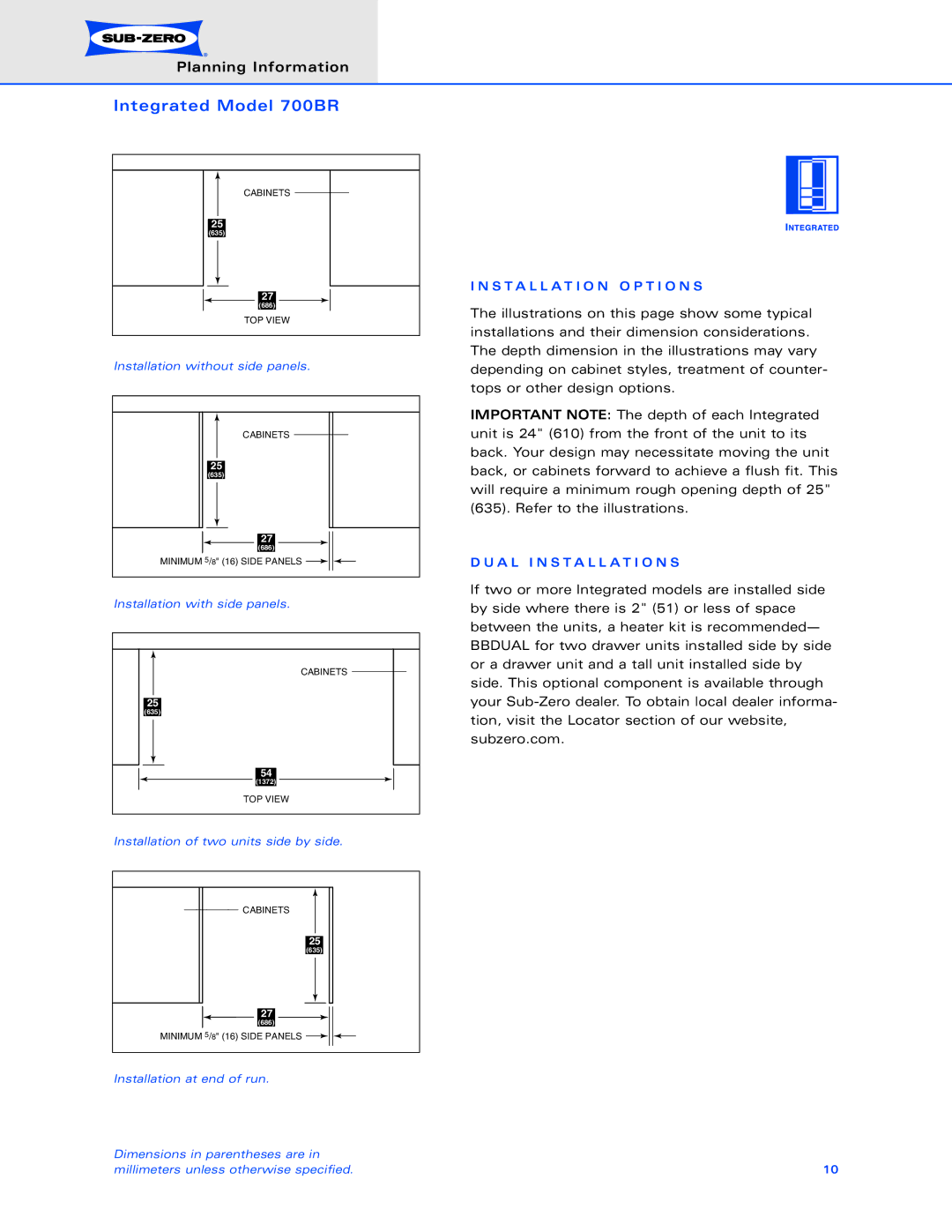 Sub-Zero 700BR dimensions Installation O P T I O N S, A L Installation S 