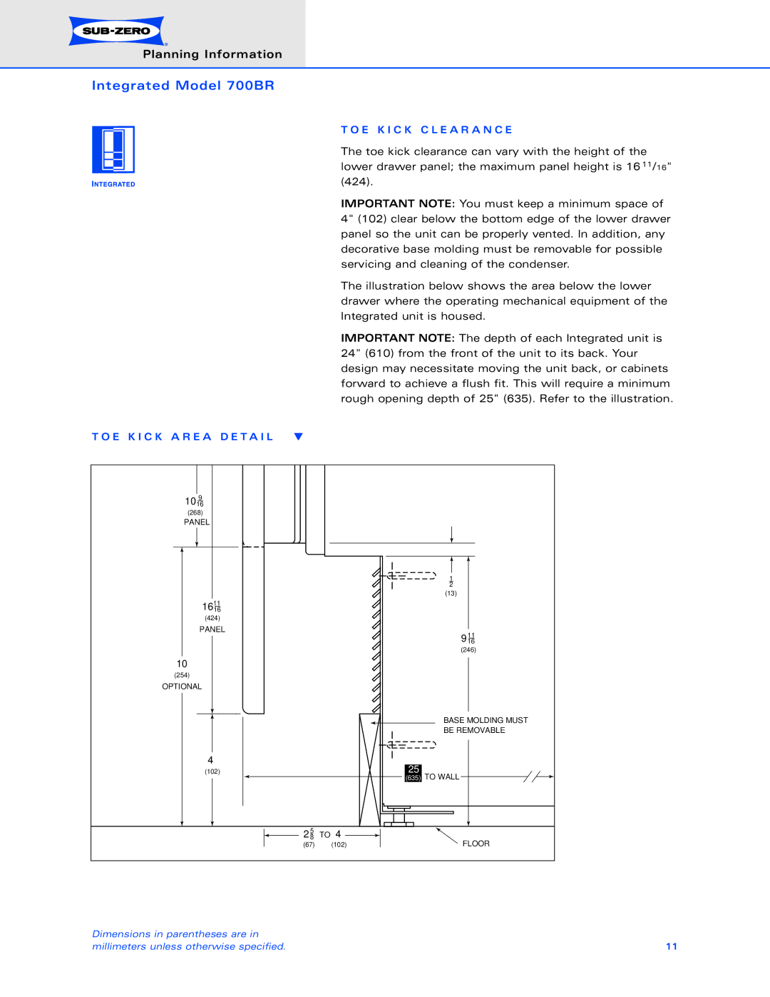 Sub-Zero 700BR dimensions E K I C K C L E a R a N C E, E K I C K a R E a D E T a I L 