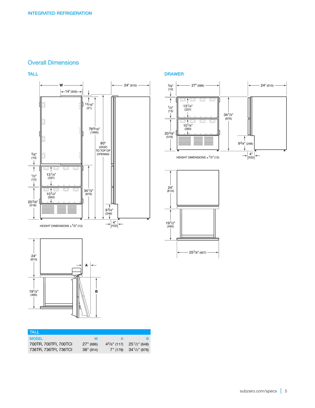 Sub-Zero 700TR, 700TFI manual Tall, Drawer 