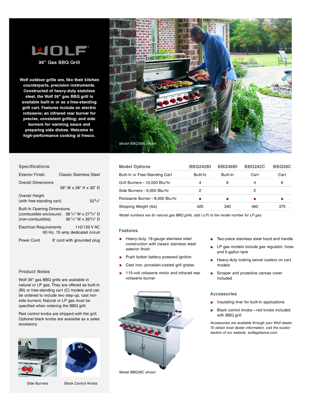 Sub-Zero BBQ39C, BBQ24281, BBQ3681 specifications Gas BBQ Grill, BBQ242BI BBQ36BI BBQ242C BBQ36C 