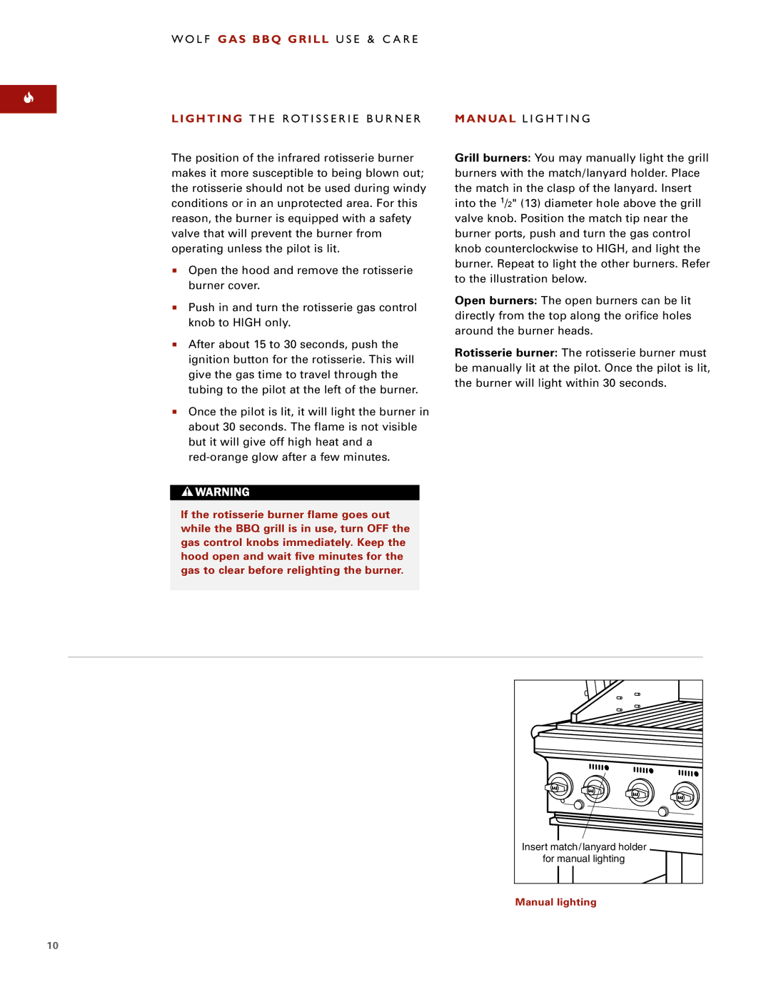 Sub-Zero BBQ48BI, BBQ36C, BBQ362C, BBQ48C, BBQ362BI manual Manual lighting 