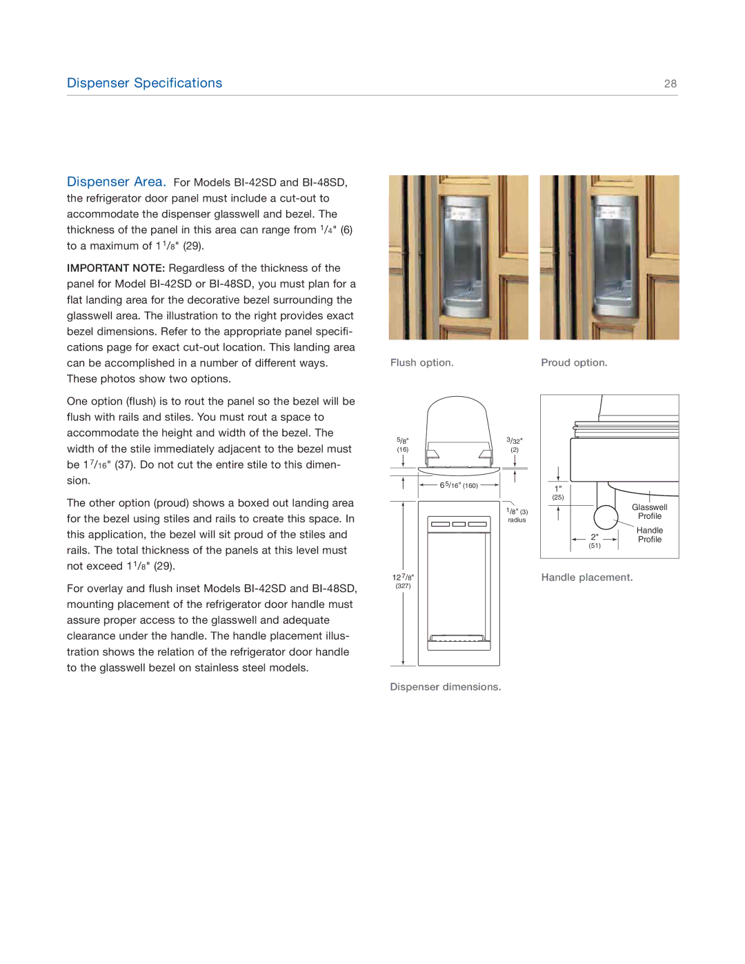 Sub-Zero BI-36F, BI-48SD, BI-42S, BI-36UG, BI-36RG, BI-36S manual Dispenser Specifications 