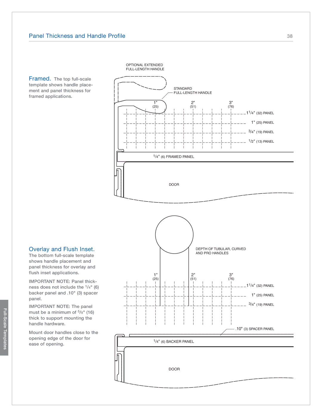 Sub-Zero BI-36F, BI-48SD, BI-42S, BI-36UG, BI-36RG manual Panel Thickness and Handle Profile, Overlay and Flush Inset 